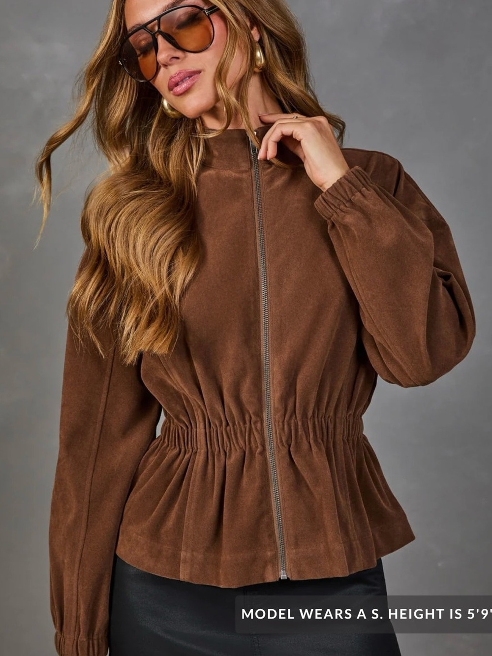 Vici Brown Suede Drawstring Waist Jacket
